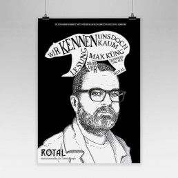 Plakat fuer Royal Baden. Lesung Max Kueng. Gestaltung und Illustration Mizko Design. Plakatserie.